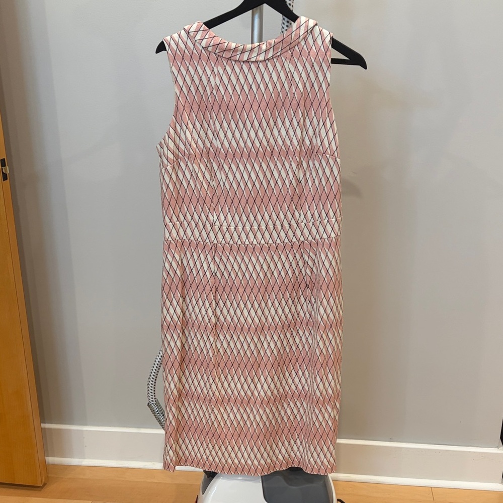 Boden Sleeveless Geometric Pink and White Midi Dress